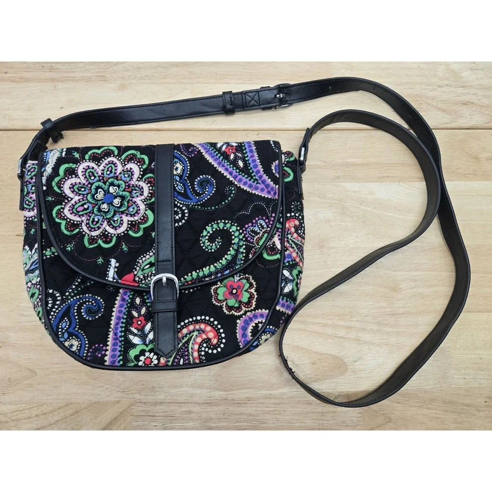 Vera Bradley Slim Saddle Bag Kiev Paisley Black